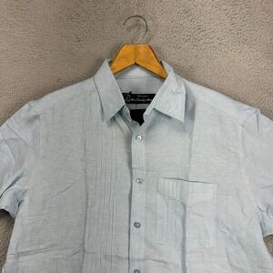 Burgoyne Irish Linen Adult Mens Button Up Shirt‎ 2XL Light Blue Short Sleeve NEW